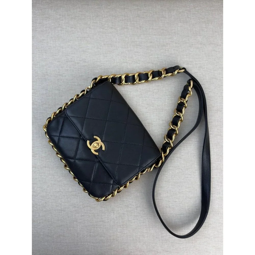 CHANEL Black Calfskin Square Flap Bag Mini GHW